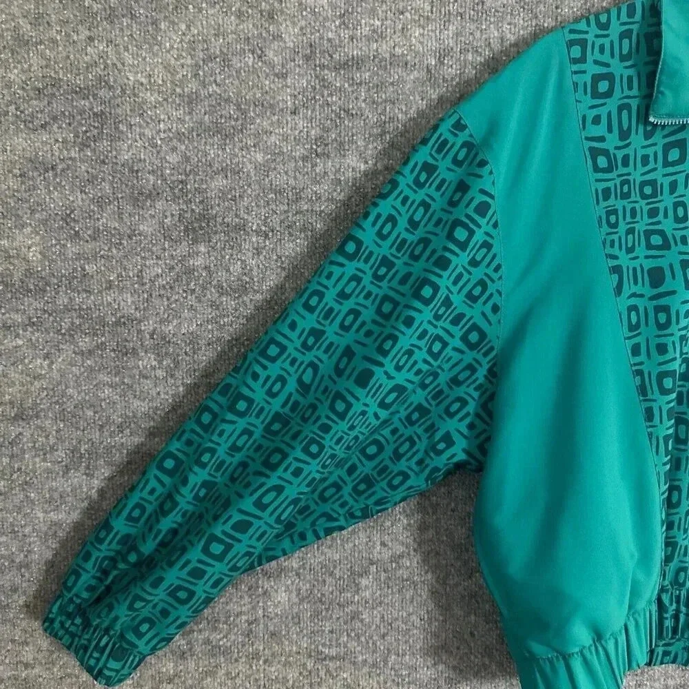 Vintage 90s LBH Windbreaker Womens Medium Teal Green Geometric Sporty Jacket - Picture 8 of 16